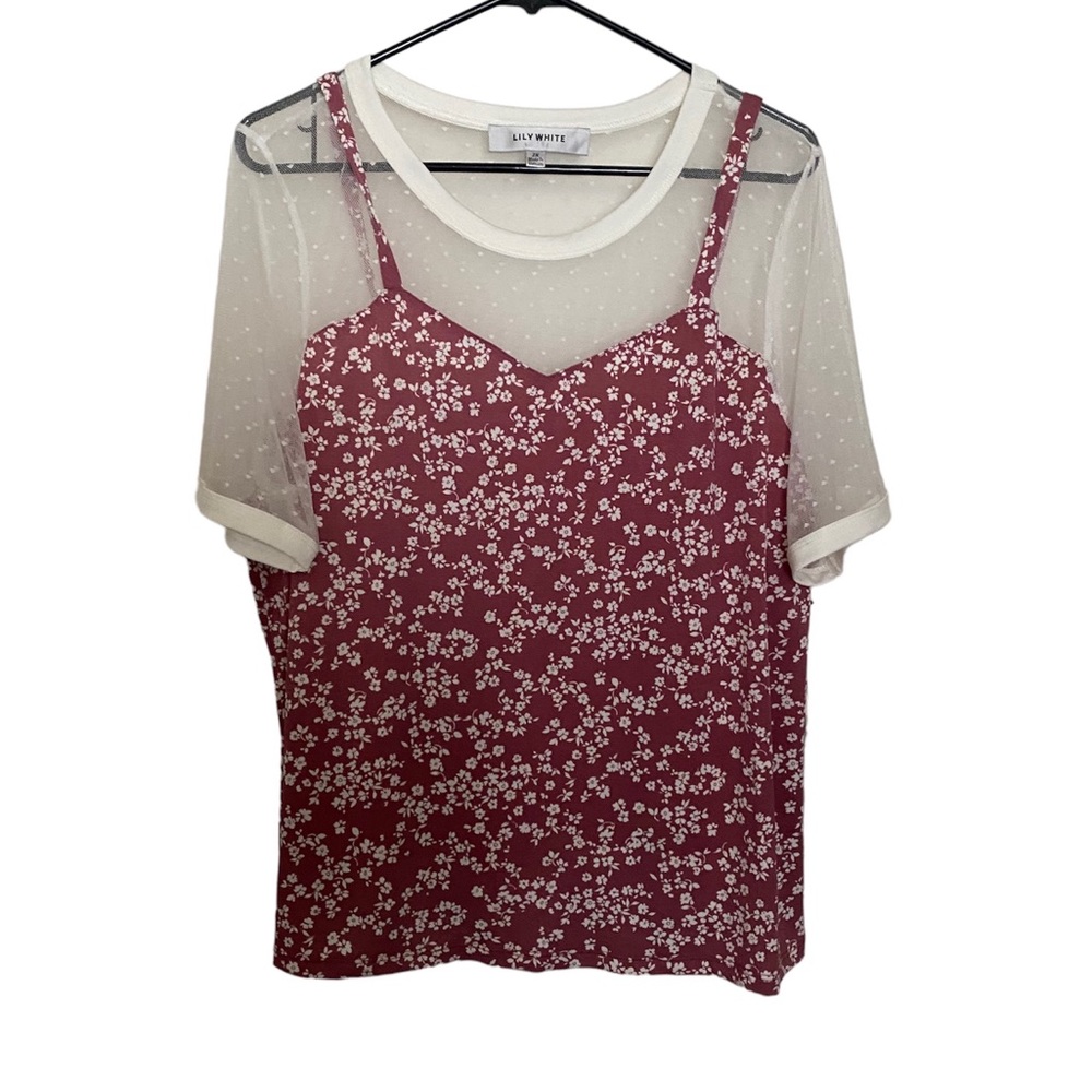 Lily White Women Junior’s Short Sleeve Floral Blouse Sz 2X